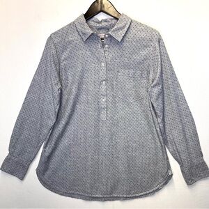 Merona long sleeve popover tunic top size‎ XL 1/2 button front textured chambray